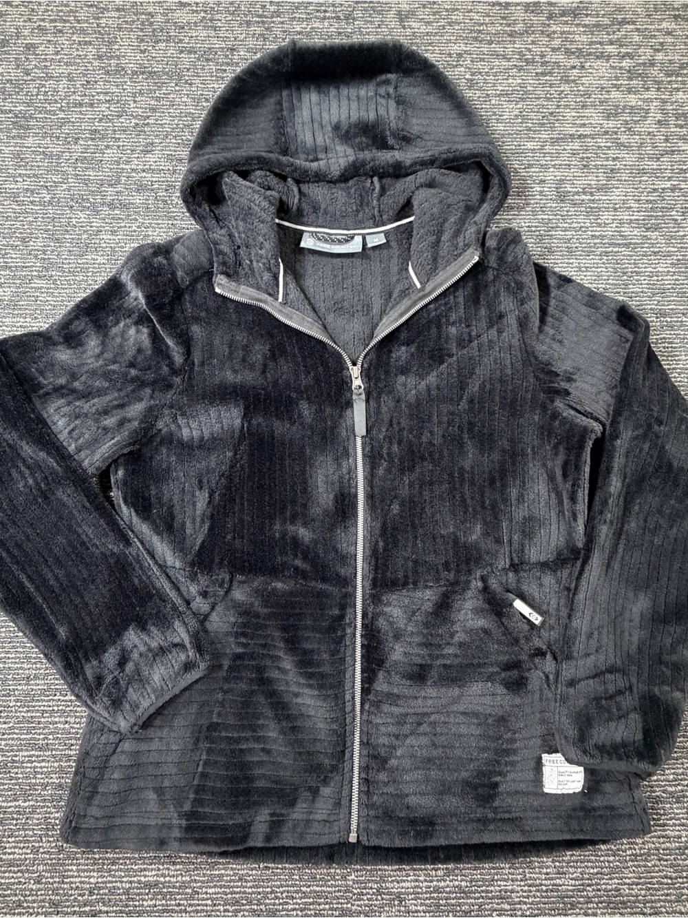 Free Country Women's Medium Black Plush Ribbed Fleece Full-Zip Jacket Hoodie